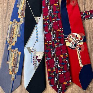 Frank Lloyd Wright 100% Silk Neckties Geometric Art Tie Made in Italy Bundle (4)